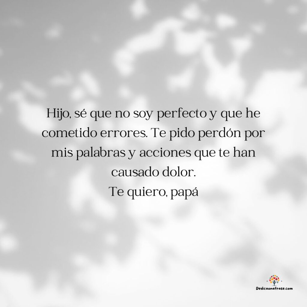 Hijo, sé que no soy perfecto y que he cometido errores. Te pido perdón por mis palabras y