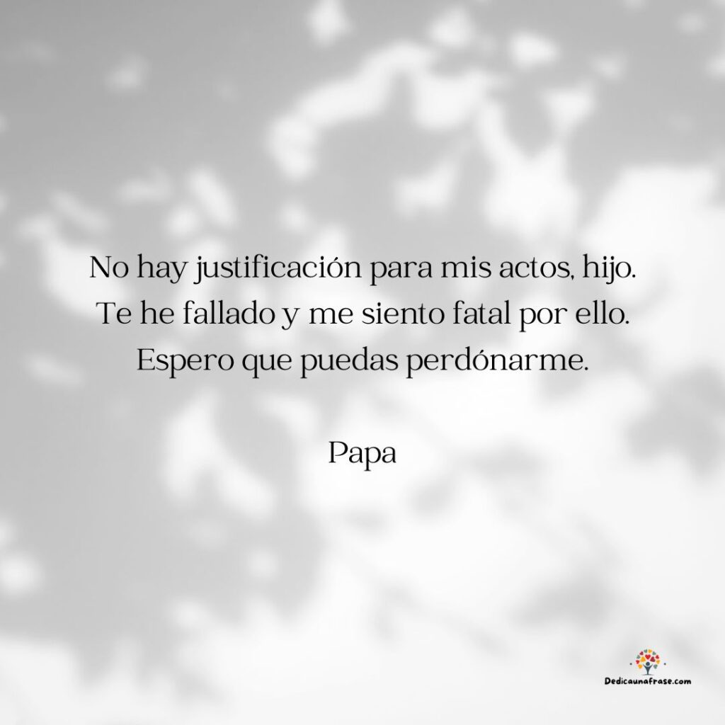 No hay justificación para mis actos, hijo. Te he fallado y me siento fatal por ello. Esper