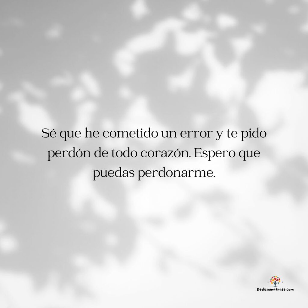 Sé que he cometido un error y te pido perdón de todo corazón. Espero que puedas perdonarme