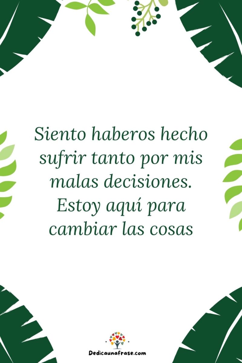 Siento haberos hecho sufrir tanto por mis malas decisiones. Estoy aquí para cambiar las co