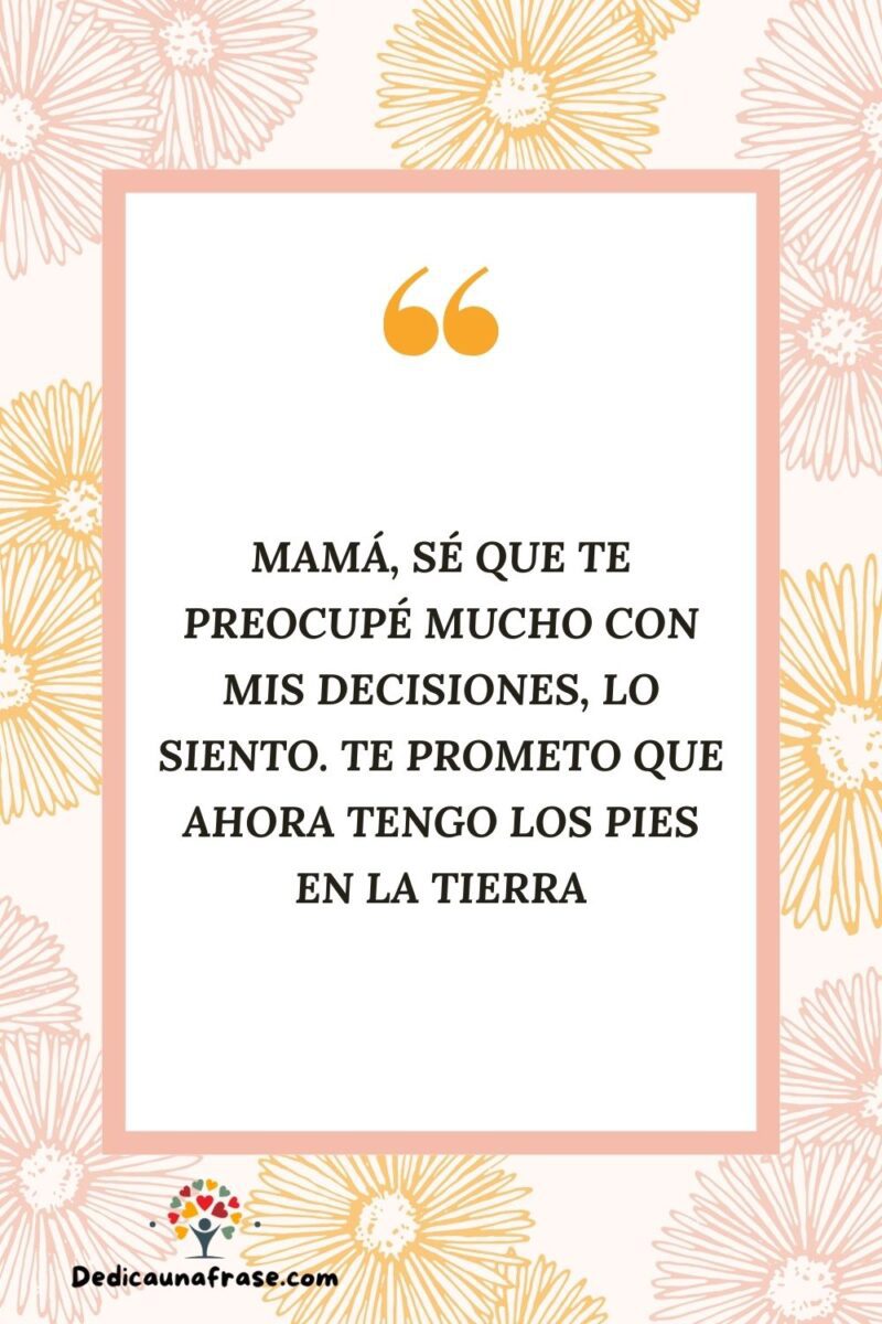 Mamá, sé que te preocupé mucho con mis decisiones, lo siento. Te prometo que ahora tengo l