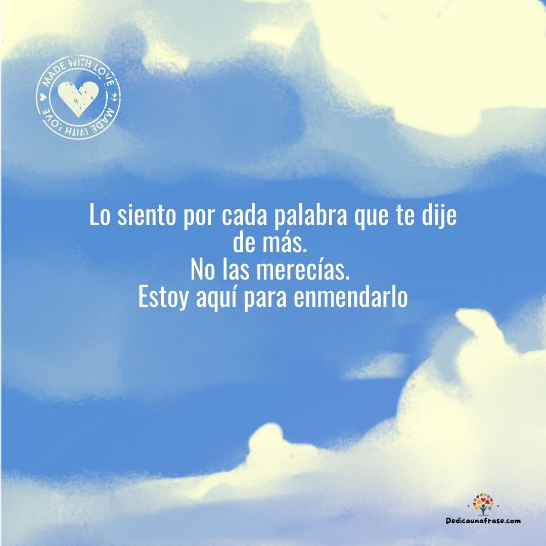 Lo siento por cada palabra que te dije de más. No las merecías. Estoy aquí para enmendarlo