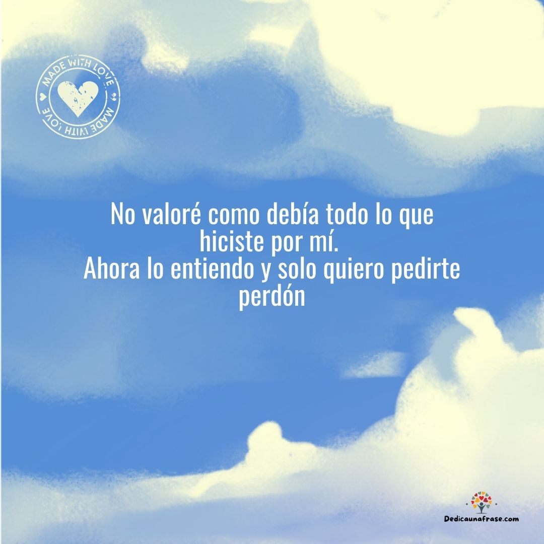 No valoré como debía todo lo que hiciste por mí. Ahora lo entiendo y solo quiero pedirte p