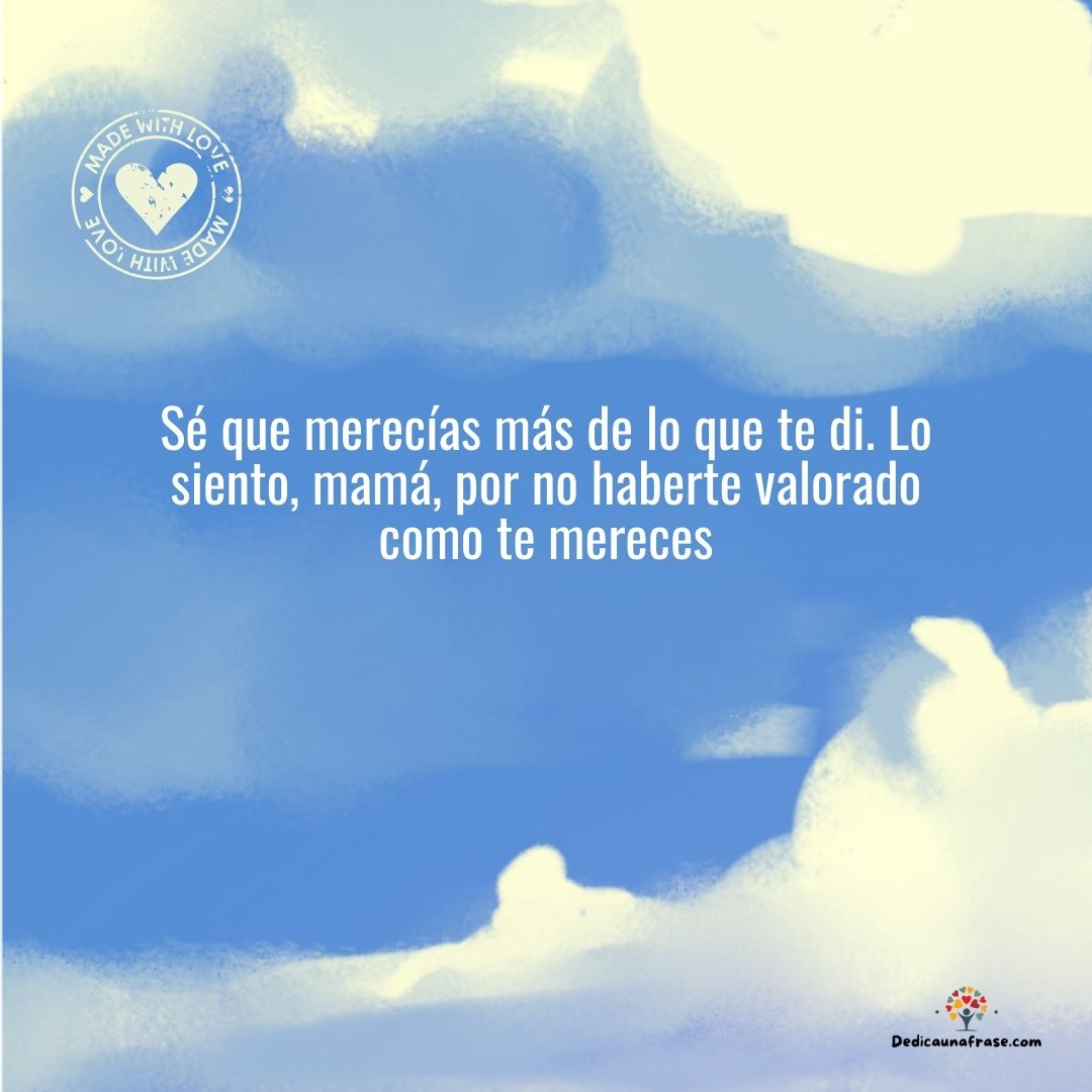 Sé que merecías más de lo que te di. Lo siento, mamá, por no haberte valorado como te mere