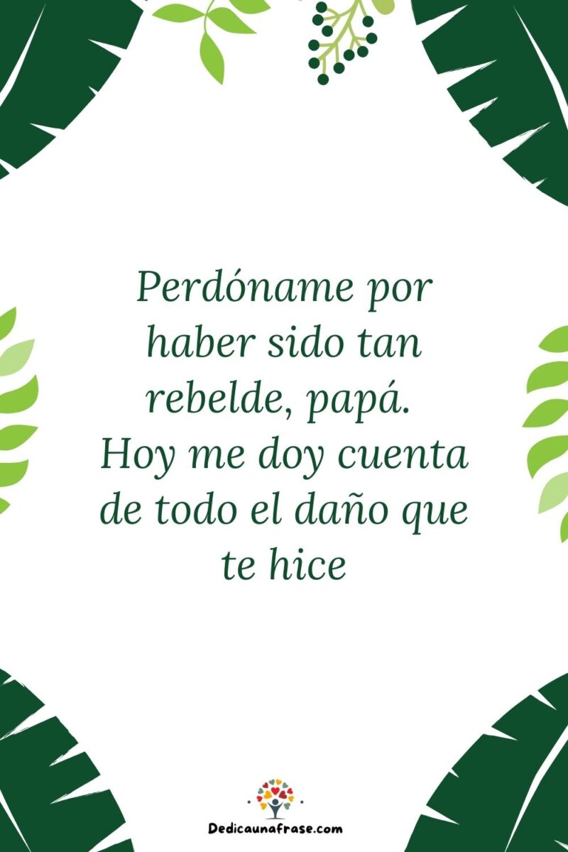 Perdóname por haber sido tan rebelde, papá. Hoy me doy cuenta de todo el daño que te hice