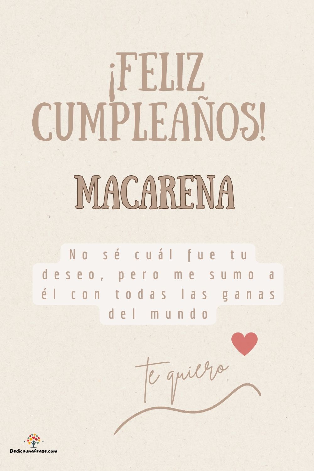 Macarena. No sé cuál fue tu deseo, pero me sumo a él con todas las ganas del mundo ¡Feliz