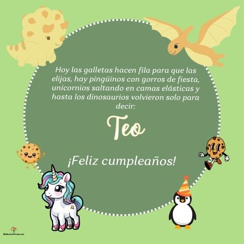 Teo. Hoy las galletas hacen fila para que las elijas, hay pingüinos con gorros de fiesta,