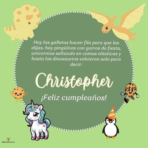 Imagen de feliz cumpleaños para Christopher: «Hoy las galletas hacen fila para que las elijas, hay pingüinos con gor…»