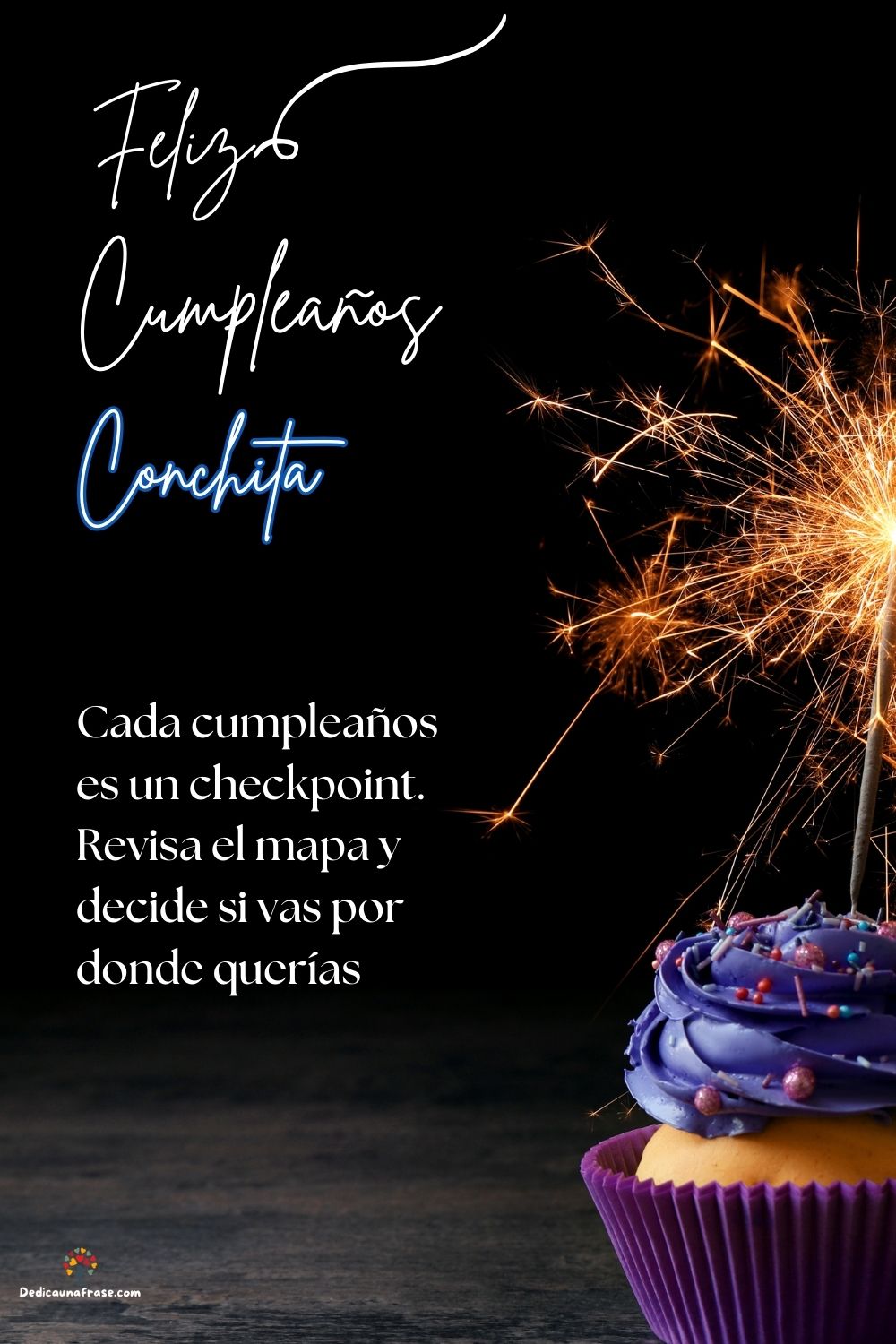 Imagen de feliz cumpleaños para Conchita: «Cada cumpleaños es un checkpoint. Revisa el mapa y decide si vas por d…»