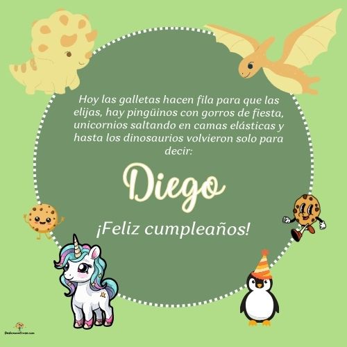 Imagen de feliz cumpleaños para Diego: «Hoy las galletas hacen fila para que las elijas, hay pingüinos con gor…»