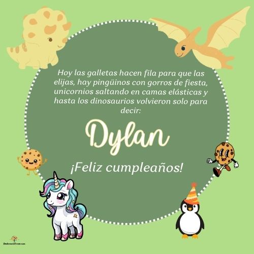 Imagen de feliz cumpleaños para Dylan: «Hoy las galletas hacen fila para que las elijas, hay pingüinos con gor…»