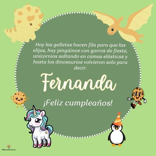 Imagen de feliz cumpleaños para Fernanda: «Hoy las galletas hacen fila para que las elijas, hay pingüinos con gor…»