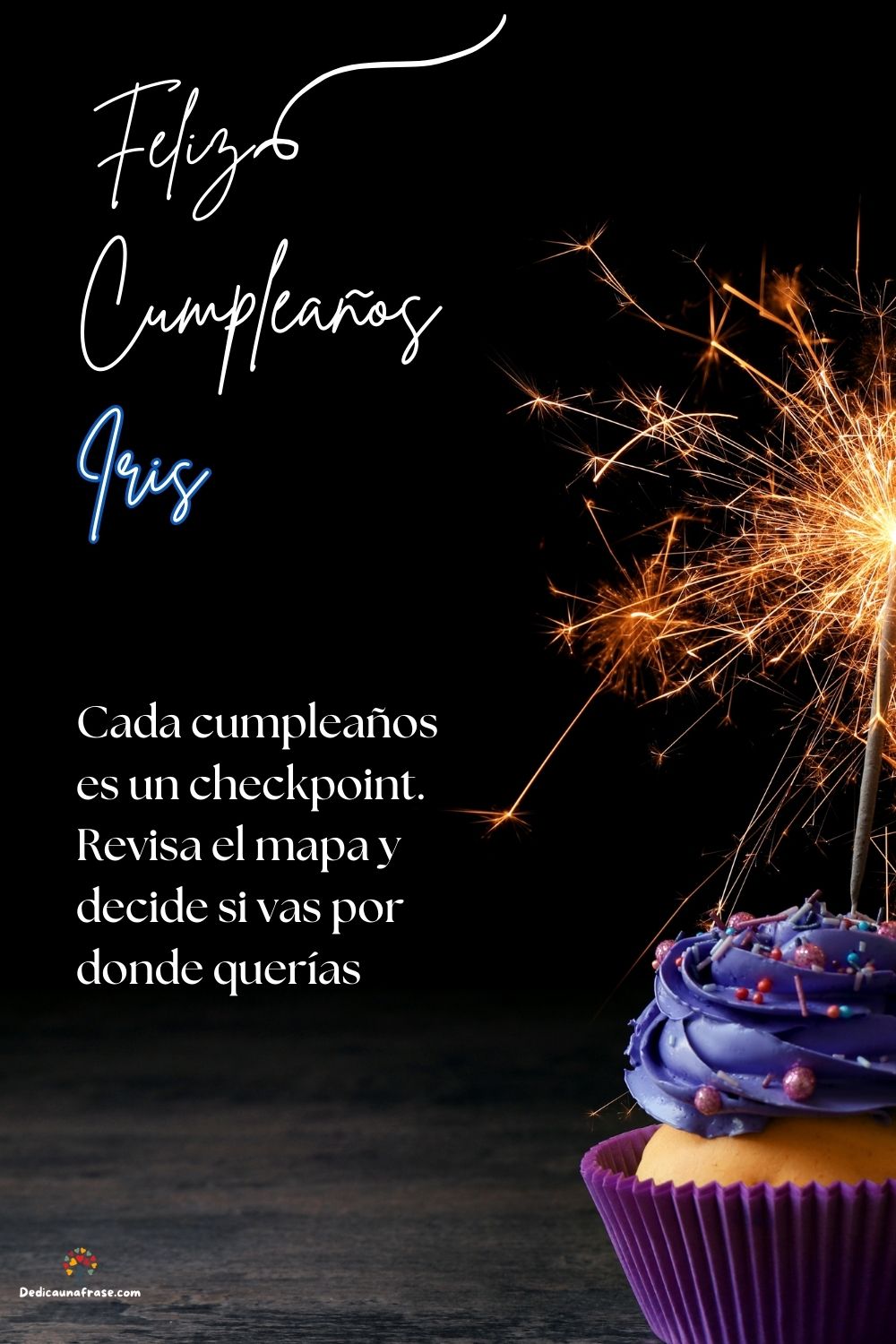 Imagen de feliz cumpleaños para Iris: «Cada cumpleaños es un checkpoint. Revisa el mapa y decide si vas por d…»