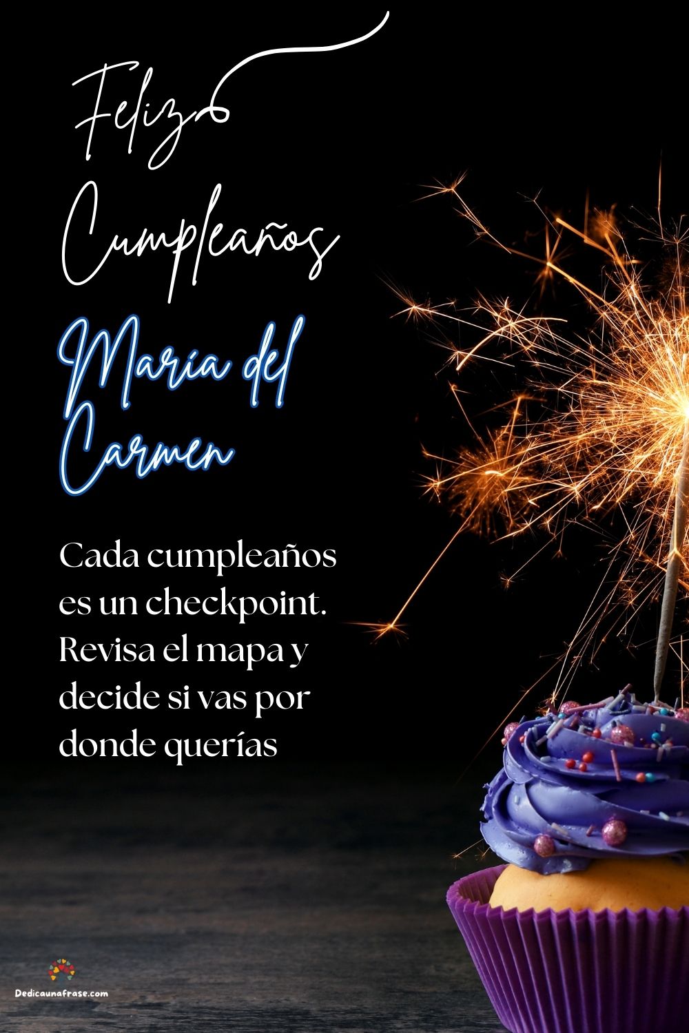 Imagen de feliz cumpleaños para María del Carmen: «Cada cumpleaños es un checkpoint. Revisa el mapa y decide si vas por d…»