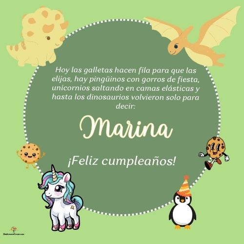 Imagen de feliz cumpleaños para Marina: «Hoy las galletas hacen fila para que las elijas, hay pingüinos con gor…»