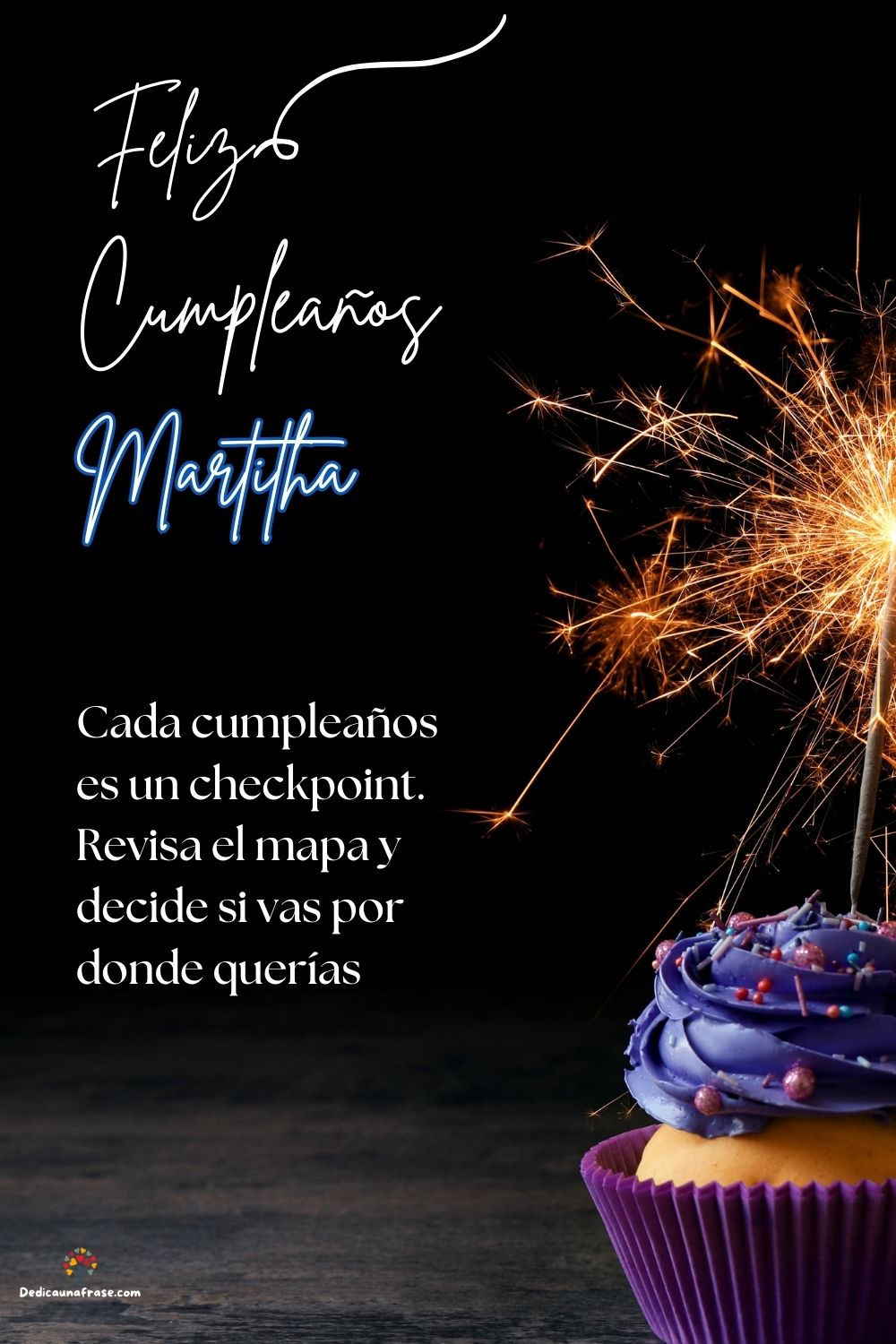 Imagen de feliz cumpleaños para Martitha: «Cada cumpleaños es un checkpoint. Revisa el mapa y decide si vas por d…»