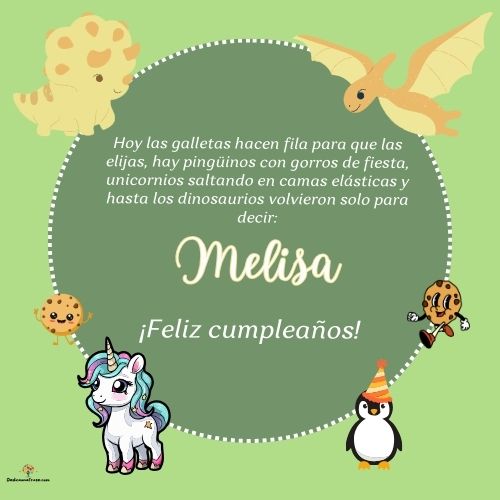 Imagen de feliz cumpleaños para Melisa: «Hoy las galletas hacen fila para que las elijas, hay pingüinos con gor…»