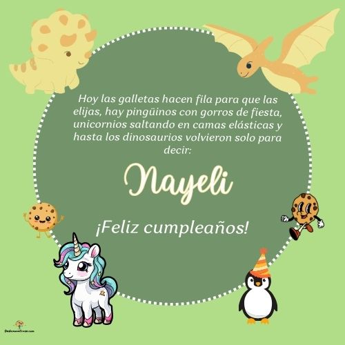 Imagen de feliz cumpleaños para Nayeli: «Hoy las galletas hacen fila para que las elijas, hay pingüinos con gor…»