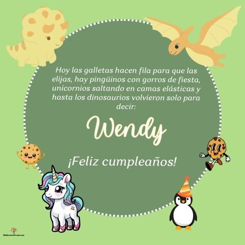 Imagen de feliz cumpleaños para Wendy: «Hoy las galletas hacen fila para que las elijas, hay pingüinos con gor…»