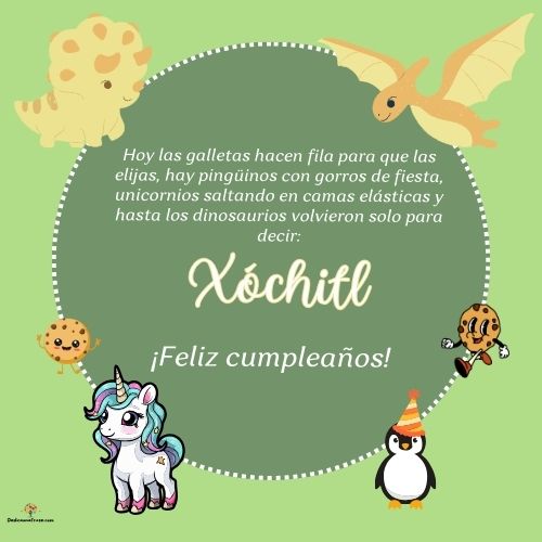 Imagen de feliz cumpleaños para Xóchitl: «Hoy las galletas hacen fila para que las elijas, hay pingüinos con gor…»