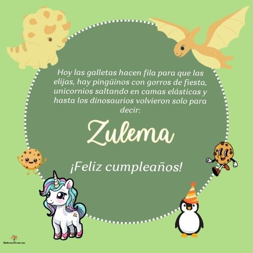 Imagen de feliz cumpleaños para Zulema: «Hoy las galletas hacen fila para que las elijas, hay pingüinos con gor…»