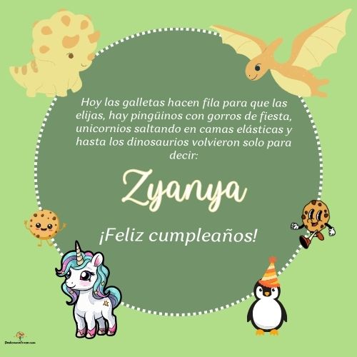Imagen de feliz cumpleaños para Zyanya: «Hoy las galletas hacen fila para que las elijas, hay pingüinos con gor…»